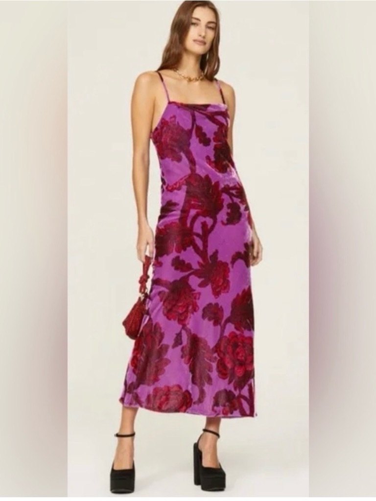 Rhode Strapless Floral Velvet Slip Dress In Magenta And Wine